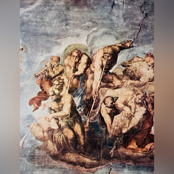 ANGELS TRUMPET Original 50’s Vintage Fine Art Print MICHELANGELO Artist Antique